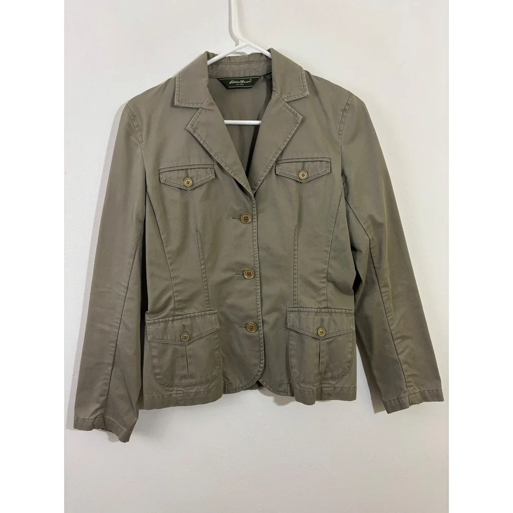 Eddie Bauer Safari Jacket Women's 4 Khaki Cotton Utility Blazer‎